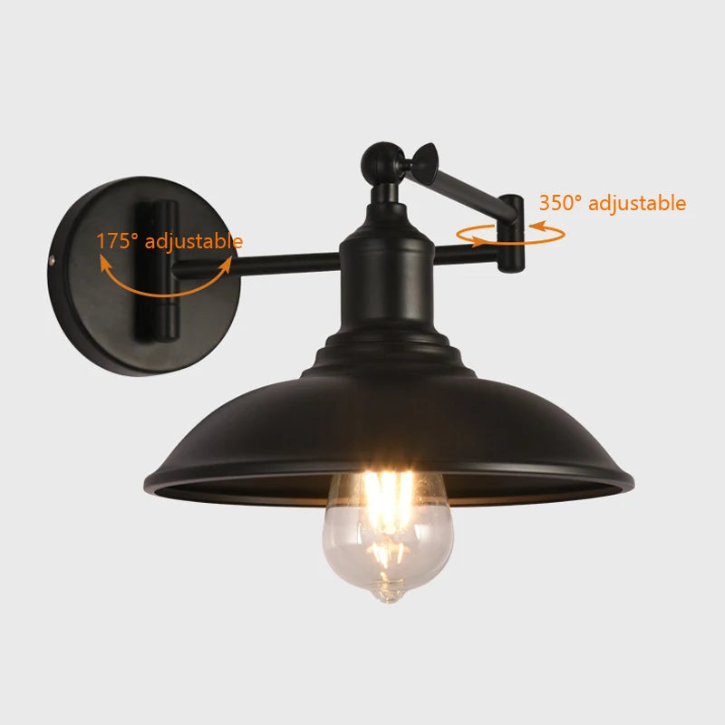 lampe murale industrielle bras pliant noir éclairage chambre coucher étude salon économique