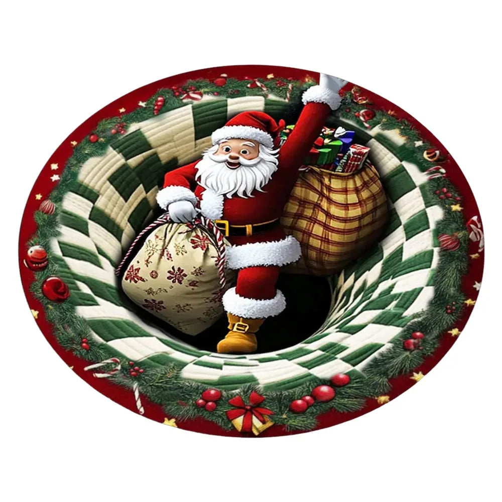 tapis rond noël père noël train pingouins guirlande rouge décoration chambre vinyle sans bpa