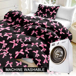 housse couette motif noeuds rose fond noir ensemble literie moderne deux taies oreillers polyester