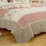 couvre lit patchwork coton floral vert beige rose matelassé maison hiverversible machine laver