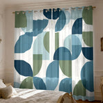 rideaux abstraits semi transparents moderne blanc bleu vert cercles rectangles salon polyester