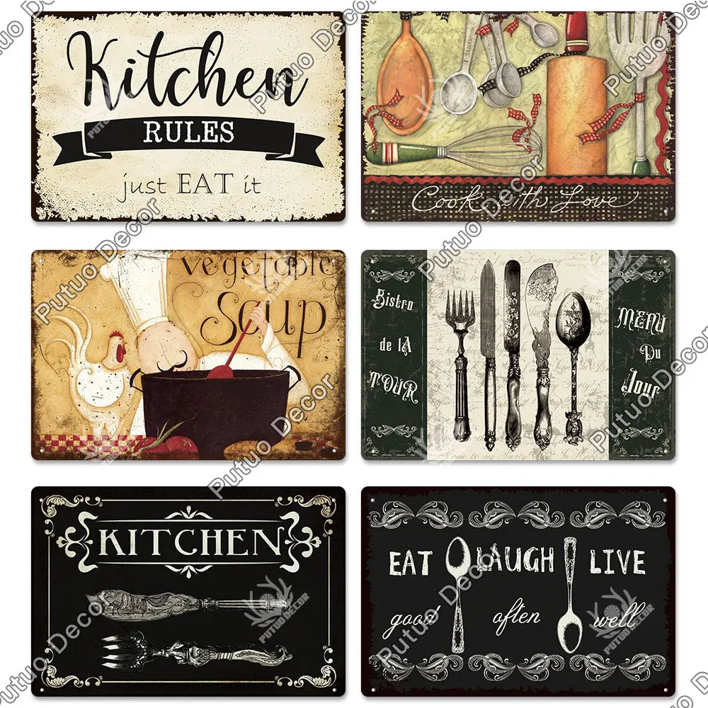Panneau mural métal vintage cuisine rouge