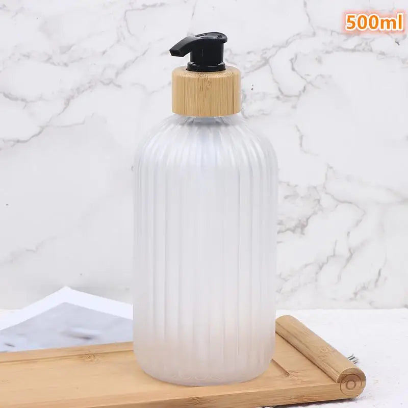 flacons savon liquide noir blanc moderne pompe bois rechargeables 500ml