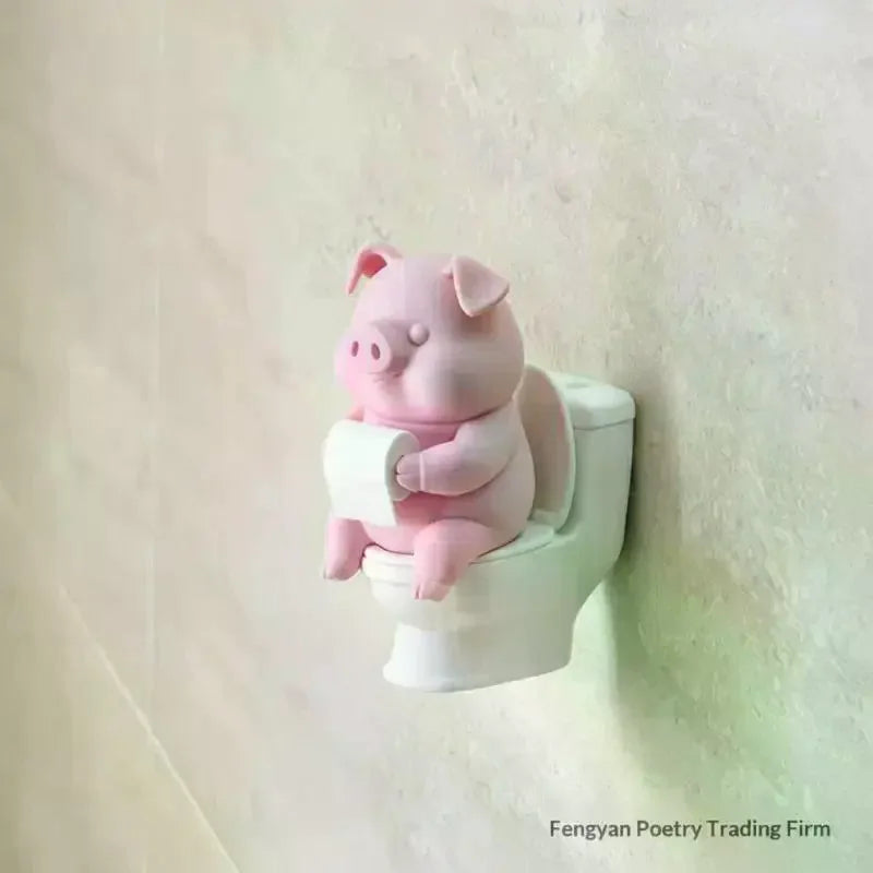 figurine porc rose résine décoration salle bain murale adhésif mignonne papier toilette