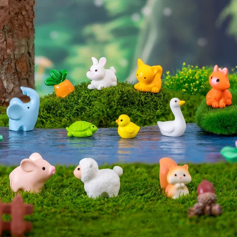 figurines animaux miniature résine oiseaux mammifères insectes accessoires cartoon orange gris vert blanc jaune