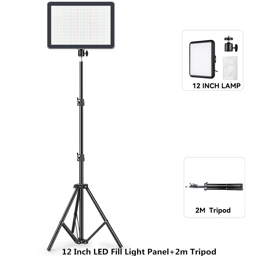 lampe led photo noir modulaire trépied réglable 12 pouces cct 2800k 9000k cdi 100