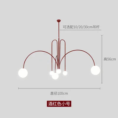 lustre moderne rouge noir doré sphères blanches opaques suspension salon chambre