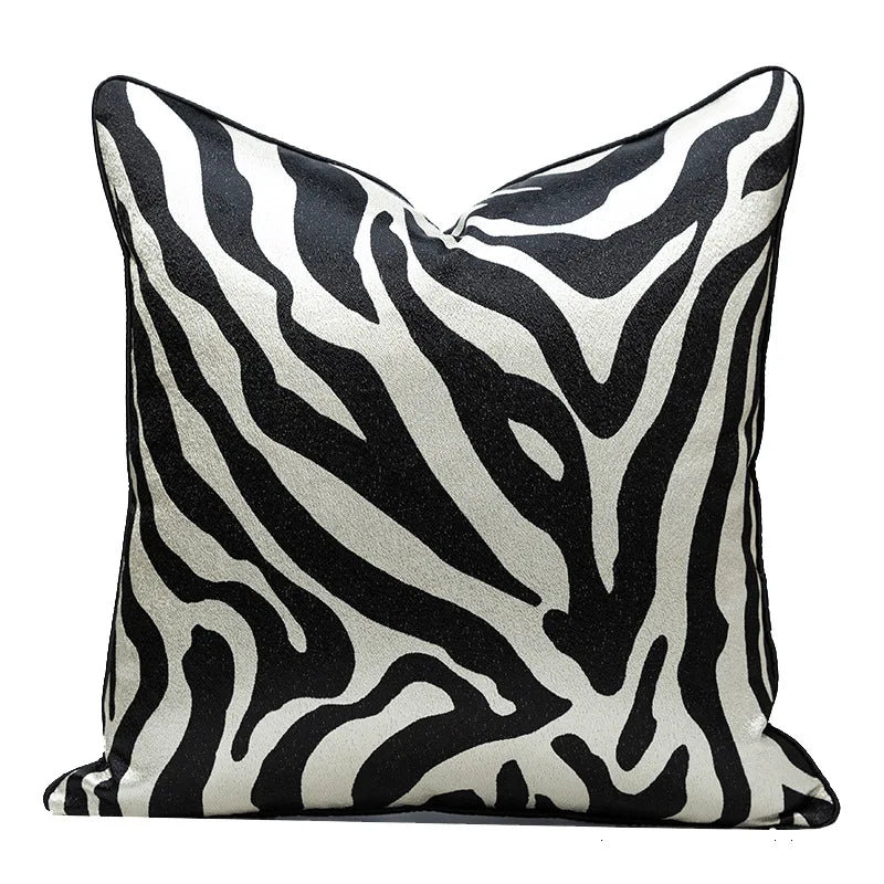 housse coussin jacquard motif zèbre moderne 100 polyester bleu marine noir marronclair blanc 60x60cm