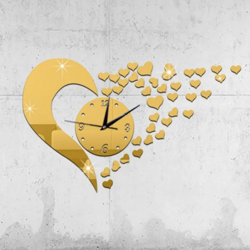 horloge murale acrylique forme cœur quartz noir décoration moderne chambre salon adhésif aiguille