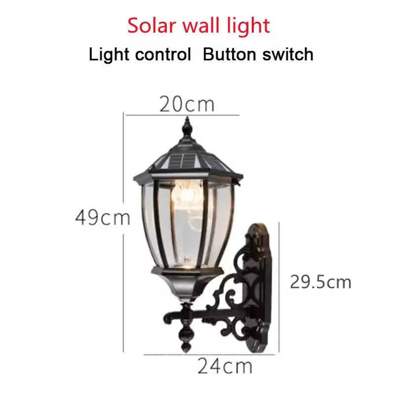 lampe murale solaire led or noir texture metallique verre translucent classique vintage ip55