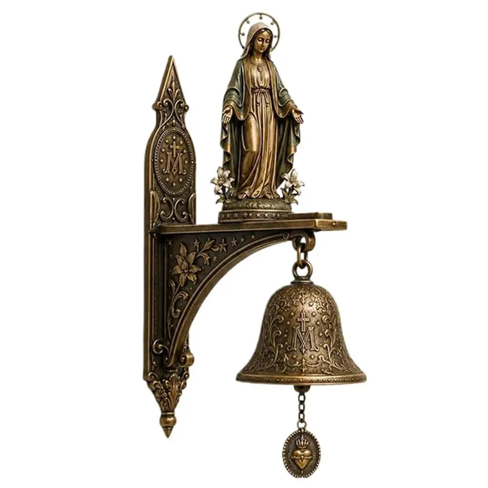 ornement mural art nouveau cloche porte bronze doré statue religieuse chaîne pendentif cœur ornement