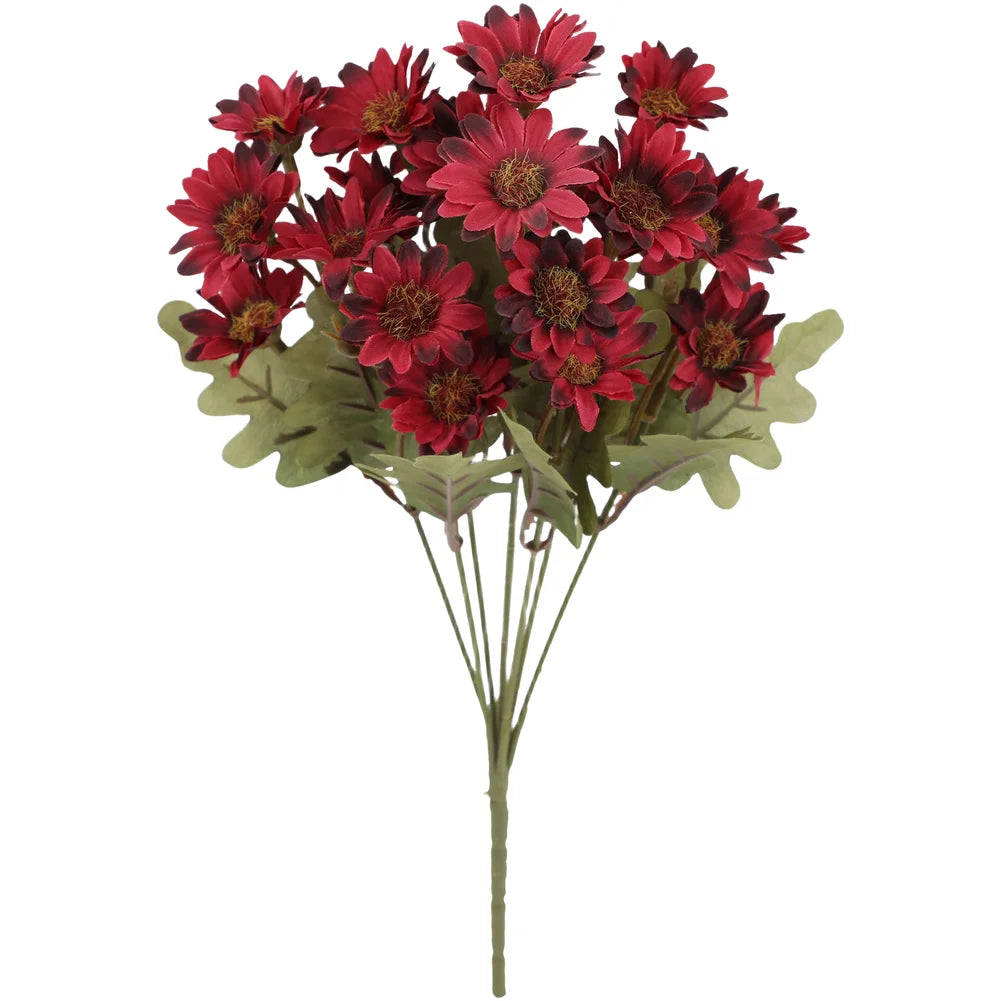 bouquet fleurs artificielles camomille marguerites soie plastique feuilles vertes naturel decoration maison mariage