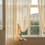 rideau polyester semi transparent beige dentelle géométrique classique maison bureauextérieur simple