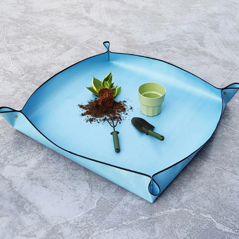 tapis jardinage bleu rose vert motif géométrique pliant pot fleur terre moderne