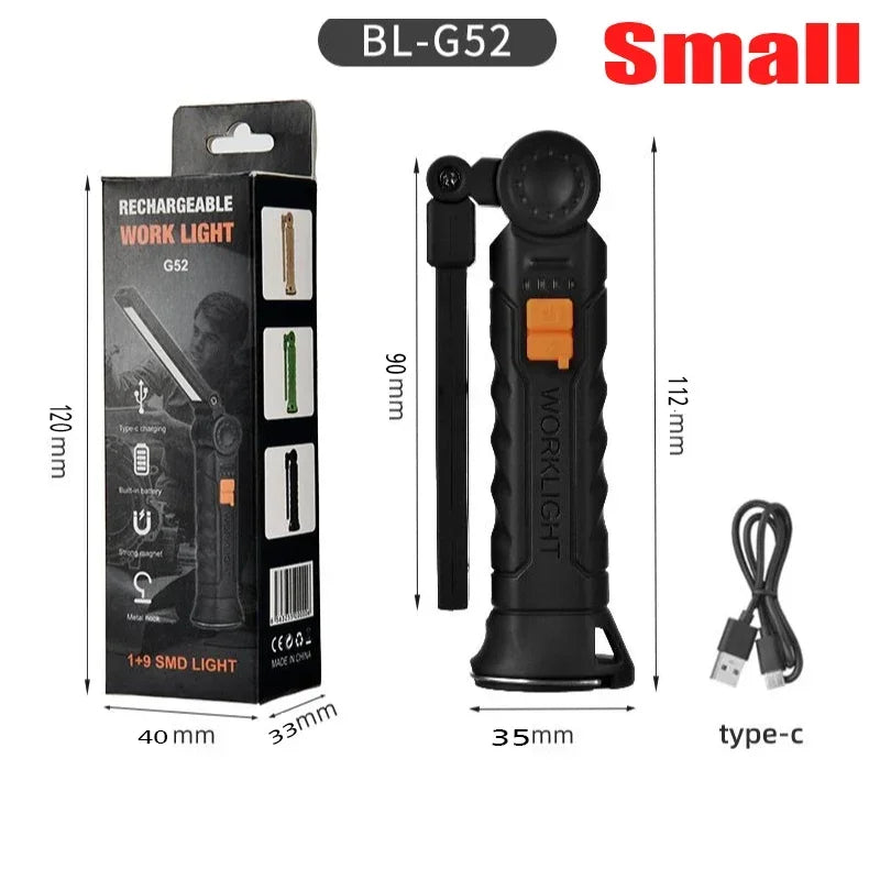 lampe torche rechargeable aimantée port usb type led camping noir.texture anti dérapante.mode faible haute