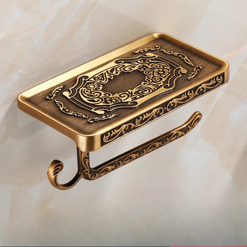 porte savon mural vintage ornements floraux porte rouleau papier toilette bronze blanc noir classic
