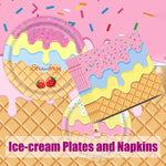 assiettes jetables serviettes gobelets nappe confettis glace vanille fraise anniversaire enfant été festive