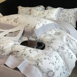 ensemble literie fleurs gris blanc housse couette drap taies oreiller lyocell eucalyptus doux