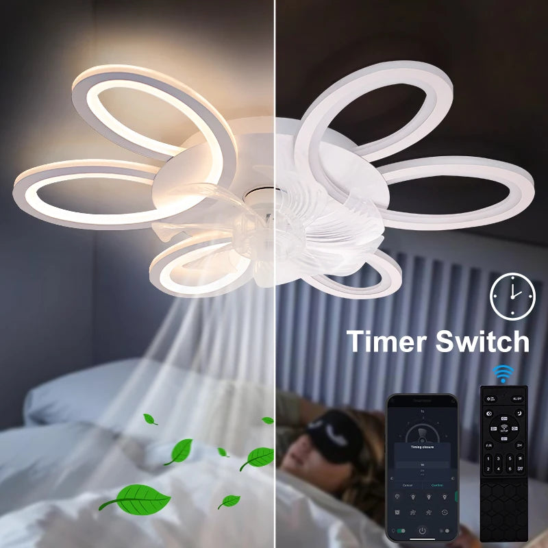 ventilateur led lampe moderne floral blanc six vitesses télécommande application