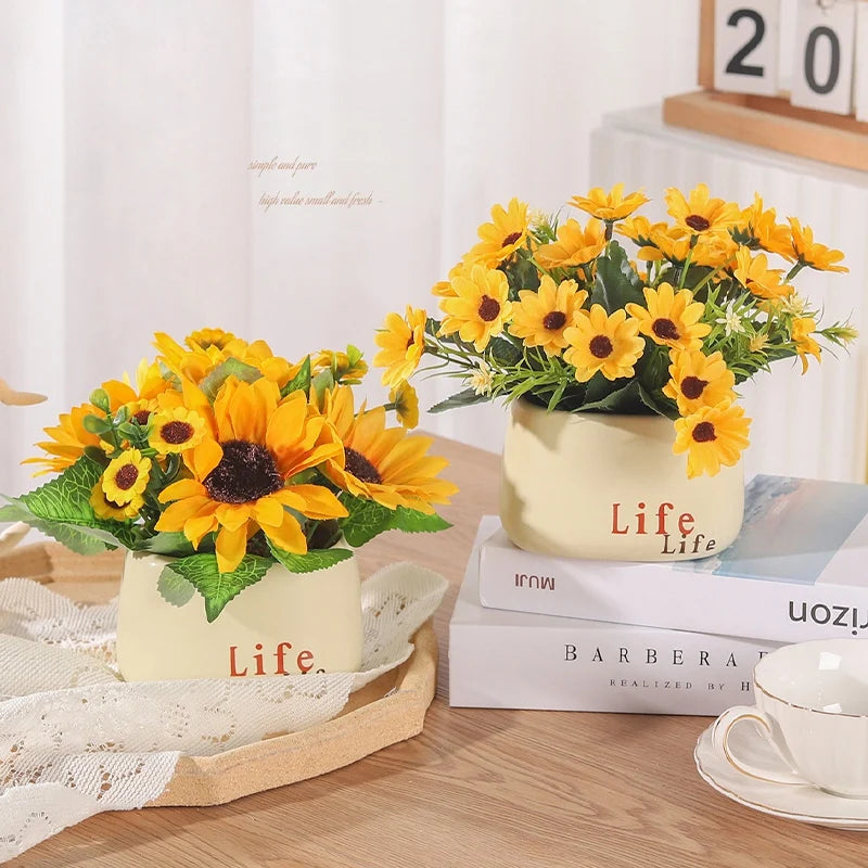 bouquet artificiel fleurs jaunes vert decoration mariage anniversaire diplome deco intérieur moderne minimaliste