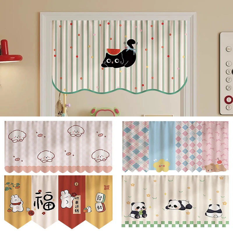 rideau decoratif motif animaux mignon kawaii multicolore cuisine vertical enfantin