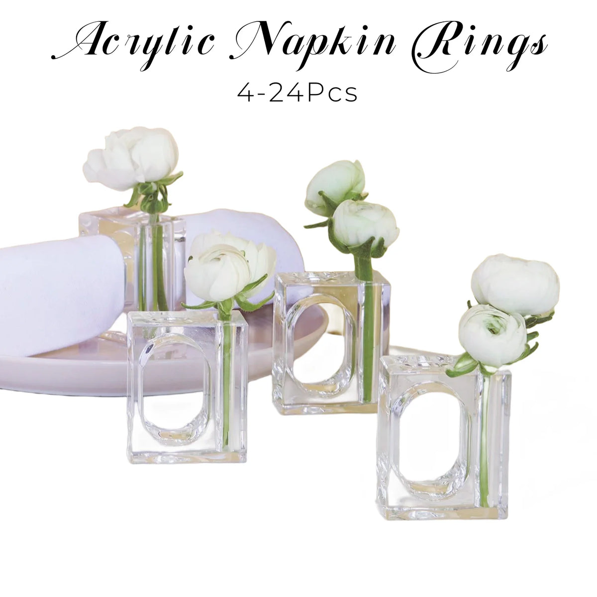 anneaux serviettes acrylique transparents modernes élégants vase décoration table mariage party reception
