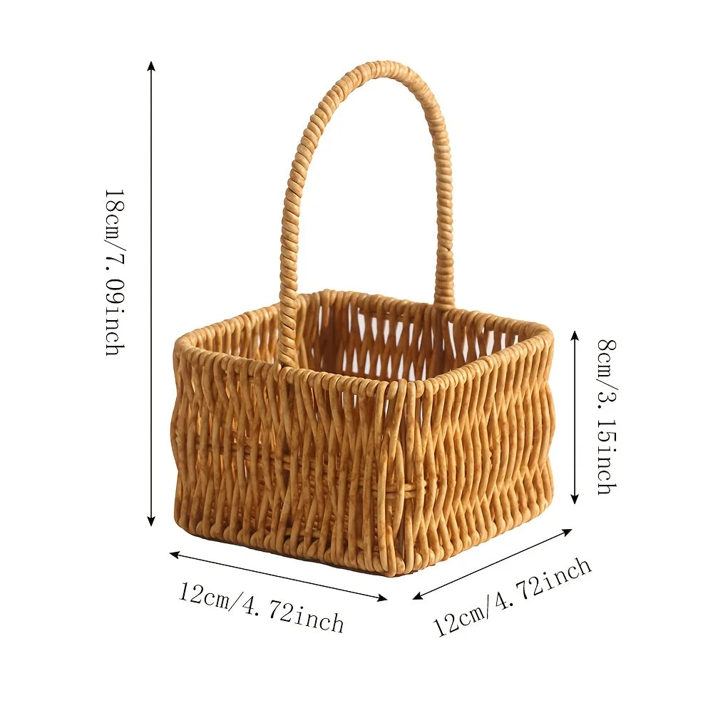 panier tressé rustique marron clair poignée rangement décoration rempli graines bonbons fleurs