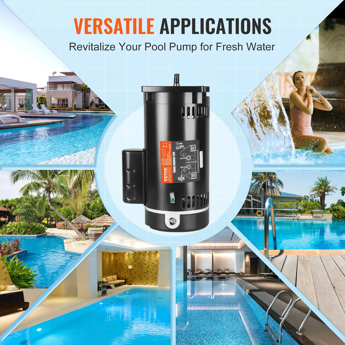 pompe piscine noire industrielle 2hp 230v 60hz 78ampères 3450trmin vis fixation