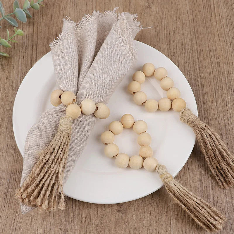 boucles serviette boho chic bois franges tissu adhésif beige clair deco table mariage festive