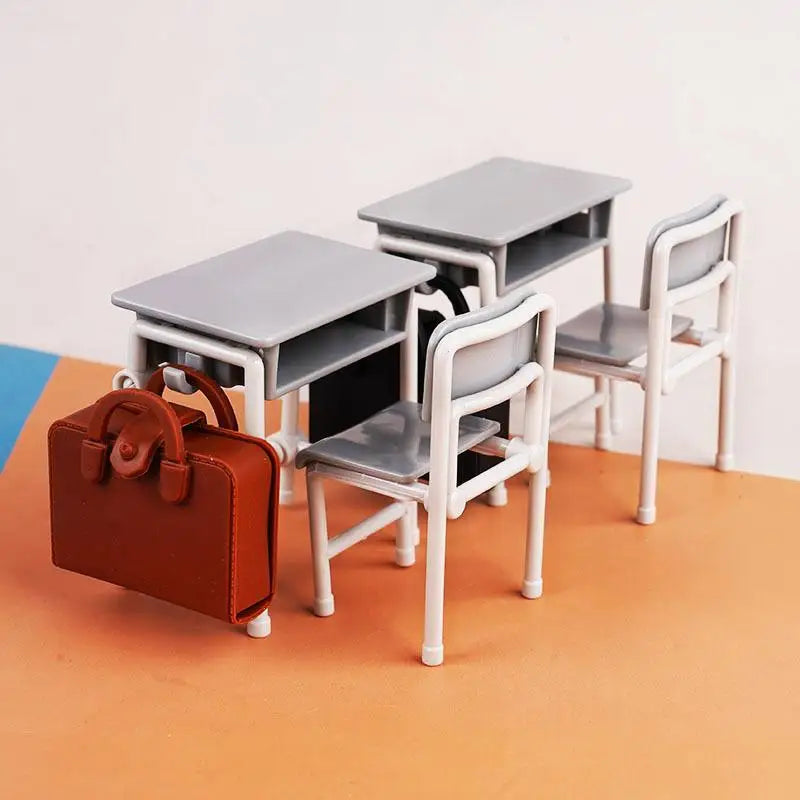 accessoires poupée mobilier scolaire miniature chaises table sac dos crayons livres motifs scolaires modernes