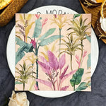serviettes papier imprimées motif floral moderne 33cm rose clair vert bleu violet tropicales 20pcs