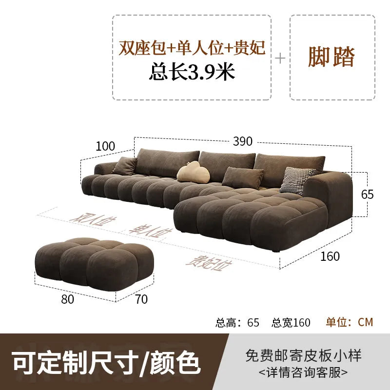 canapé moderne marron clair velours forme 300cm salon bois minimaliste coussins cœur