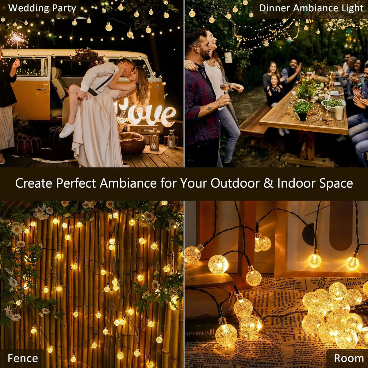 guirlande lumineuse solaire boules translucides blanc doré moderne clipsextérieur jardin patio fête