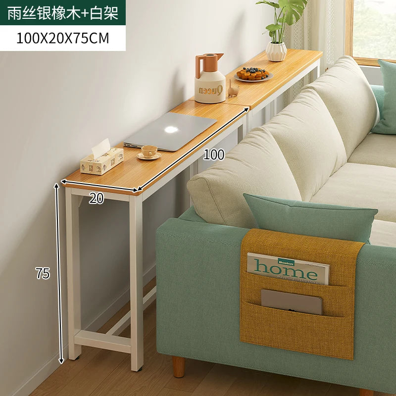 table d'appoint moderne bois naturel blanc poches plateau serviettes tasse