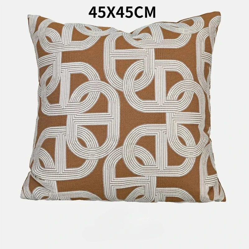 coussins brodés jacquard géométrique moderne marron clair beige nordique polyester face simplecoration voiture