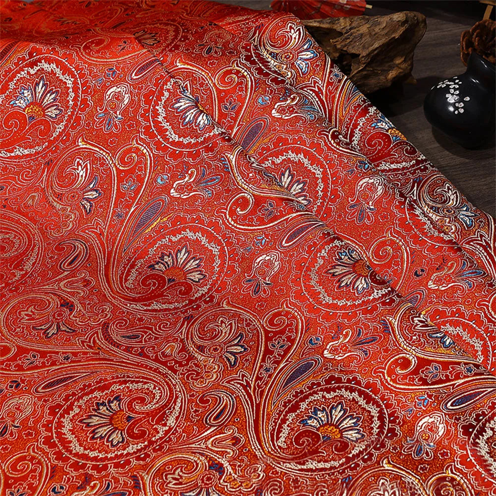 tissu brocart floral rose clair rouge vert bleu fleurs classique 100 polyester 75cm DIY