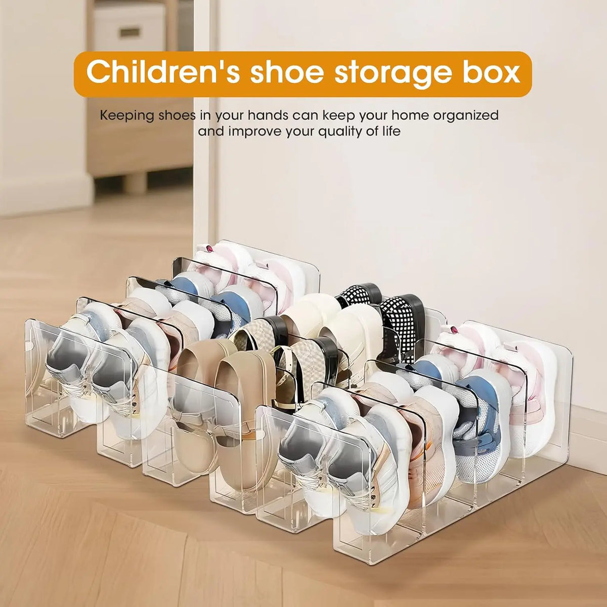 rangement chaussures enfants transparent moderne empilable acrylique réutilisable