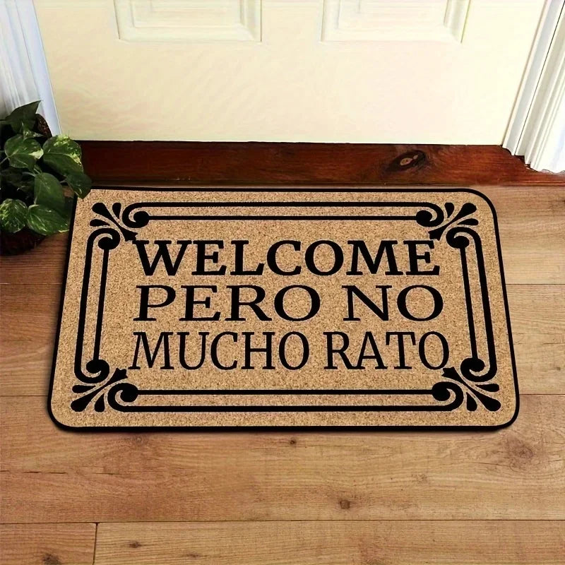 tapis d'entrée moderne beige noir motif géométrique antidérapant imperméable vintage bienvenue salle bain