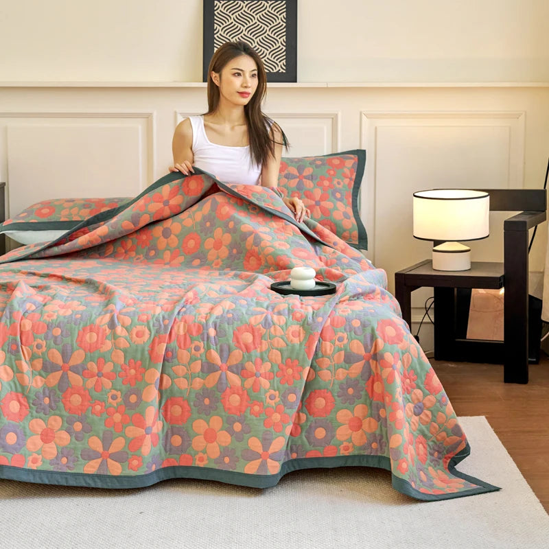 serviette couverture coton fleur gris jaune moderne décoration lit portable été hospitalière voyage pique