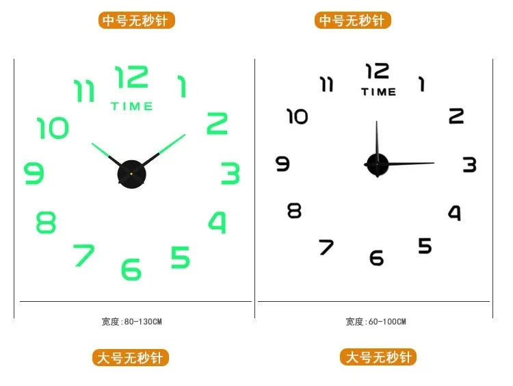 horloge murale moderne quartz aiguille adhésive noir doré salon grande taille