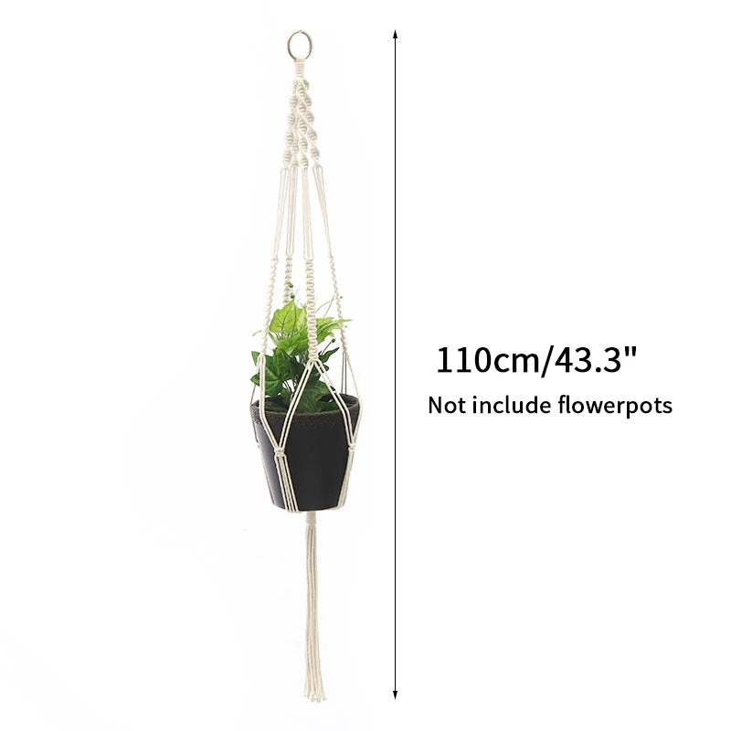 porte plante suspendu macramé blanc coton décoration bohème jardin intérieur balcon maison extérieur