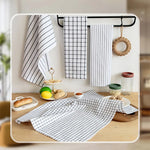 serviettes cuisine coton blanc noir rayures classiques pack pcs 50x70cm table manger restaurant