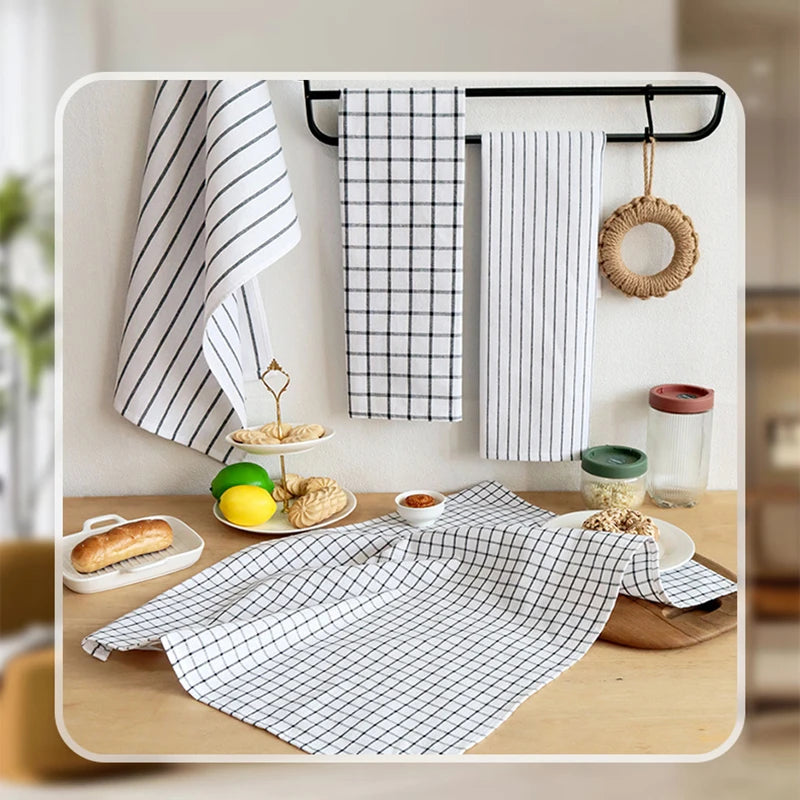 serviettes cuisine coton blanc noir rayures classiques pack pcs 50x70cm table manger restaurant