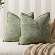 housse coussin chenille texturée vert beige marron bleu gris bohème contemporain 50x50 60x60 65x65