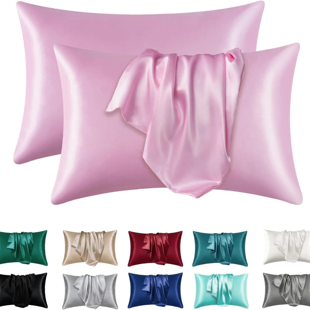 taies d'oreiller satinées polyester élégantes beige fixées cheveux peau respectueuses paires incluses