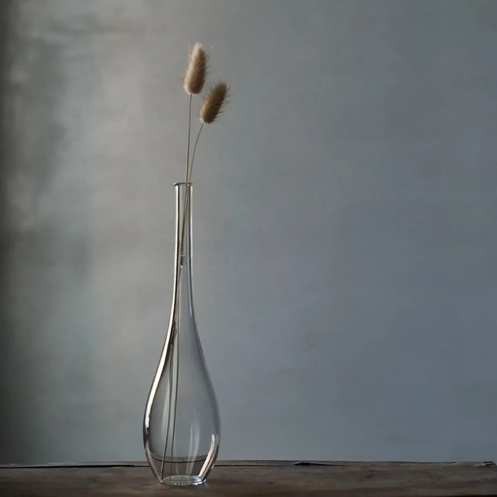 vase verre transparent minimaliste japonais fleurs branches feuilles