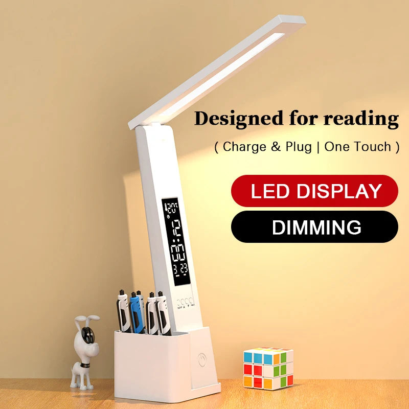 lampe led rechargeable blanc moderne sans ombre interrupteur tactile horloge veilleuse étude