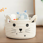 panier rangement créatif réutilisable blanc rose jaune vert bleu visage chat brodé enfantin respectueux