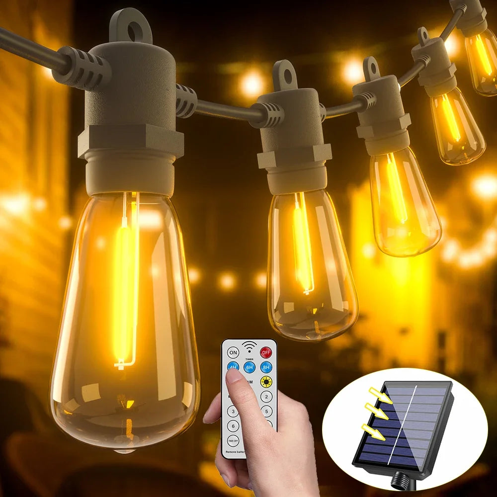 guirlande lumineuse solaire transparente vintage 10m 15leds ip44 clips télécommande usb