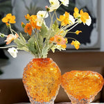 vase verre moderne orange jaune blanc texturé branches poppies décoration salon chambre